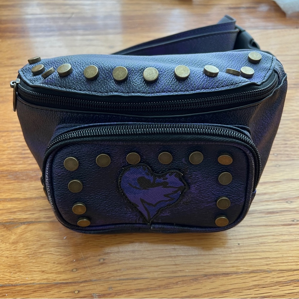 Fabulous purple Disney Descendants fanny pack with stitched heart and studs!
